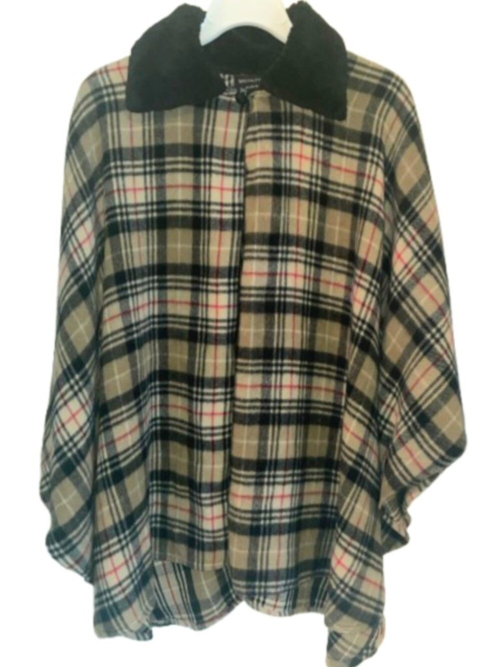 Vintage Specialty House Plaid Cape with Faux Fur Collar – One Size Fits Most